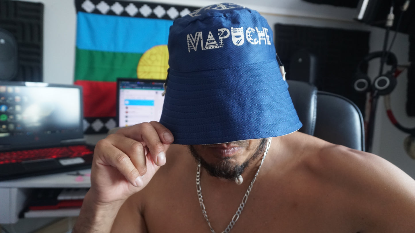 Gorro pesacador XXL reversible (azul marino y beige).